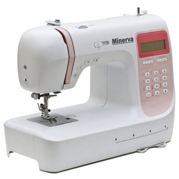 Minerva MC 120, комп'ютерна побутова швейна машина з LCD дисплеєм, 8 шаблонів петель, 110 швейних операцій