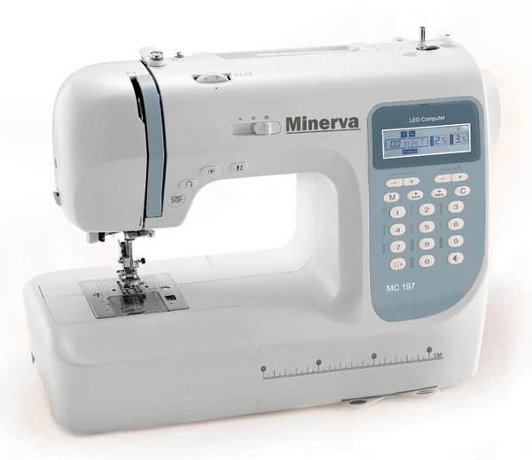 Minerva MC 197HC, комп'ютерна побутова швейна машина з LCD дисплеєм і жорстким чохлом, 8 шаблонів петель, 197 швейних операцій