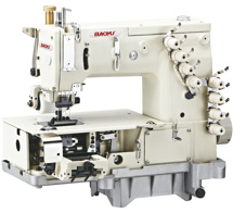 Baoyu BML-1404PMD, четырехигольная промышленная швейная машина цепного стежка с фронтальным механическом устройством подачи резинки