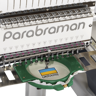 Parabraman PR-1501, одноголова 15-голкова промислова вишивальна машина з 8" сенсорним LCD-дисплеєм і полем вишивки 500 х 350 мм, вишивка в п'яльцях, бордюрній рамі, на бейсболках