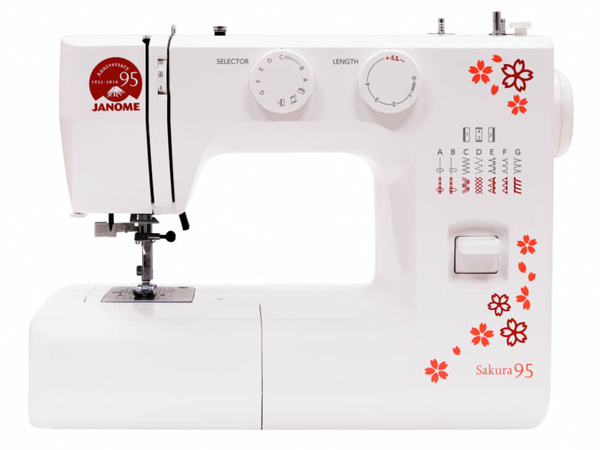 Janome Sakura 95, електромеханічна швейна машина з вертикальним човником, 15 видів операцій