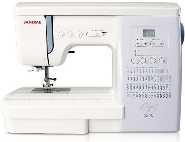 Janome 6260 QC, комп'ютерна побутова швейна машина з LCD дисплеєм, 7 шаблонів петель, 60 швейних операцій, жорсткий чохол