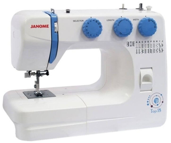 Janome TOP 18, електромеханічна швейна машина з вертикальним човником, 21 вид операцій