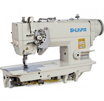 Shunfa SF 8451, двухигольная швейная машина с встроенным сервомотором и отключаемым игловодителем, для легких и средних тканей
